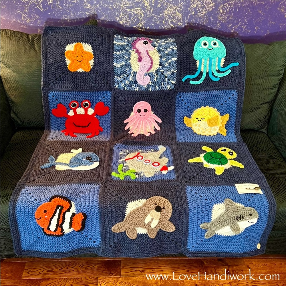 NEW Handmade Crochet Under the Sea Lapghan Blanket